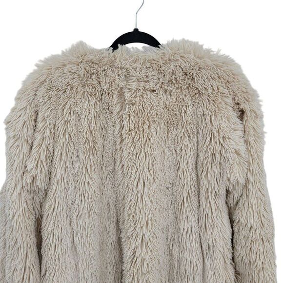 Sanctuary Shag Faux Fur Coat Cardigan S Beige Oversized Vegan Duster Coatigan - Picture 11 of 13